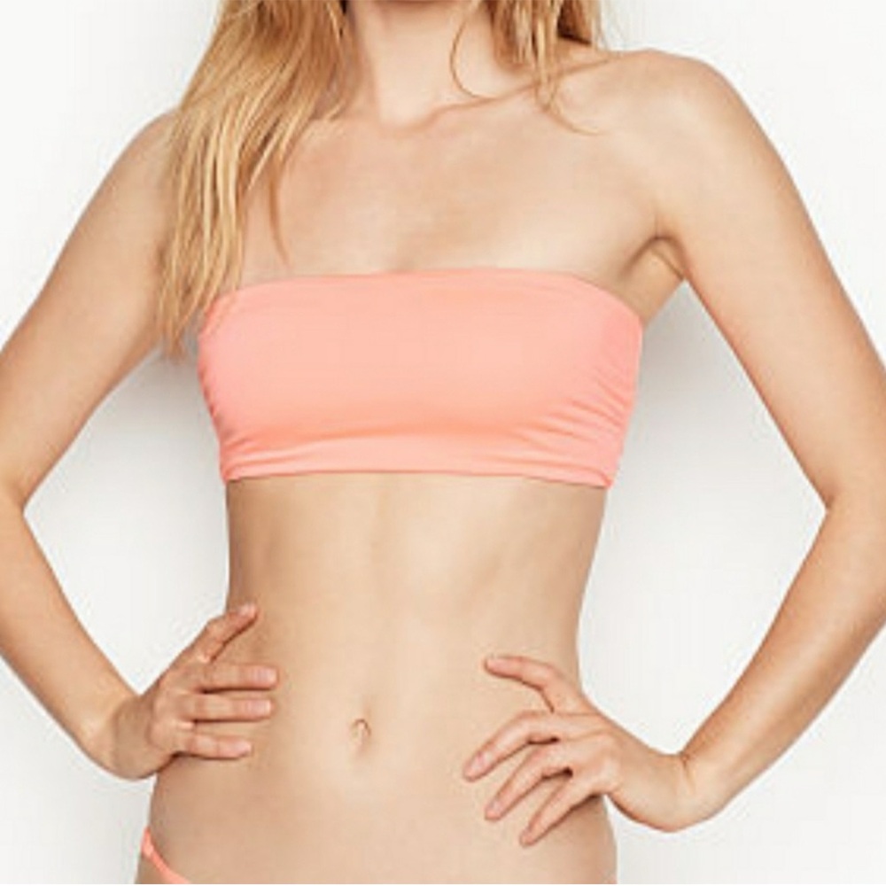 Victoria’s Secret PINK Bikini Ribbed Peach Bandeau Top and Lace Tie Bottom XS